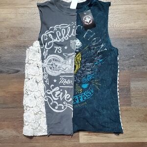 Affliction Gray and Blue Muscle Tees Artistic Design